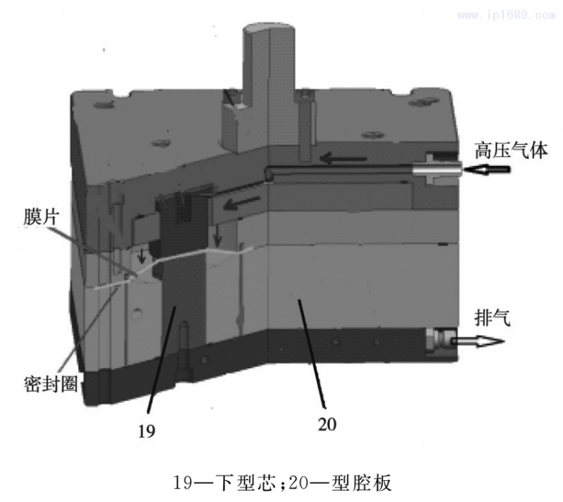 圖５ 膜片高壓預(yù)成型模具工作原理